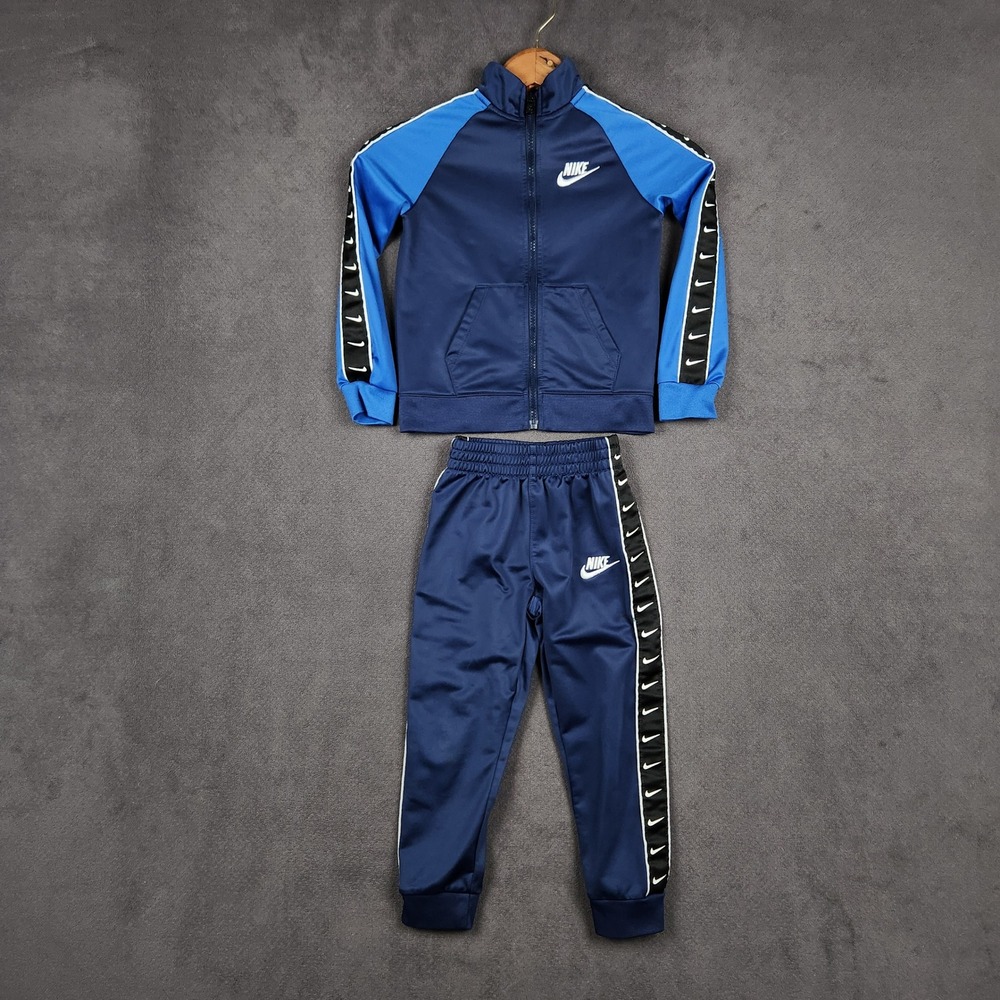 Nike Tracksuit Set Boys 4T Blue Full Zip Jacket Taped Logo Jogger Pants